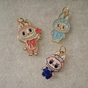 Cute Labubu Charms Set - Pink, Blue, Gold